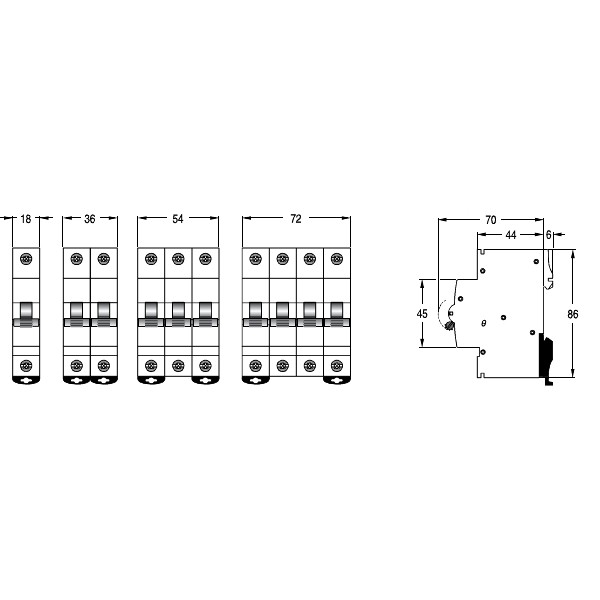 DTCB15432C Miniature Circuit Breaker Dimensional Diagram